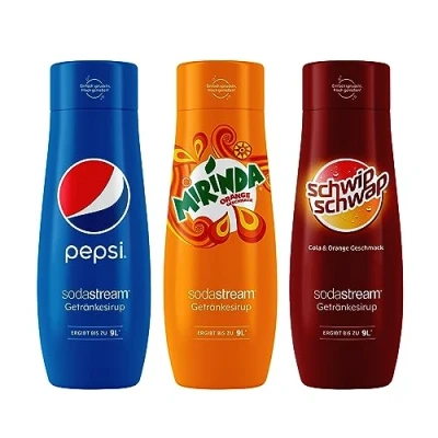 Abbildung von SodaStream Sirup Bundle Pepsi, Mirinda und Schwip Schwap, 3x 440ml Getränkesirup für je bis zu 9 Liter Fertiggetränk