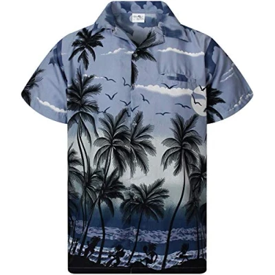 Abbildung von King Kameha Funky Hawaii Hemd, Herren, Kurzarm, Beach, Grau, XXL