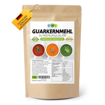 Abbildung von EWL Naturprodukte Guarkernmehl Verdickungsmittel Bindemittel E 412 3.500 cps Carb Guar Gum in Deutschland kontrolliert und abgefüllt 200g
