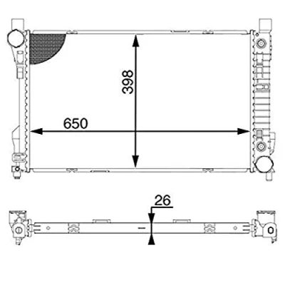 Abbildung von MAHLE ORIGINAL CR 1602 000S Kühler, Motorkühlung 650mm 398mm 26mm Automatikgetriebe Kühlrippen gelötet MERCEDES BENZ: C Klasse T modell, CLK Coupe