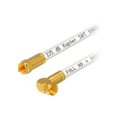 Abbildung von 4m HB DIGITAL HDTV reines Kupfer SAT Antennenkabel 5 Fach geschirmt max 135dB RG6 Koax Kompressionsstecker VERGOLDET gewinkelt 90 Grad Koaxial Kabel 1080p Full HD 3D UHD Ultra 4K F Stecker weiß