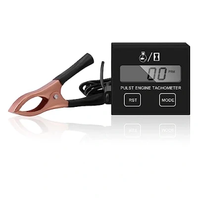 Abbildung von Digitaler Drehzahlmesser für Kettensäge: Induktiver Kleiner Motortachometer Wasserdicht mit Stundenzähler Batterie Austauschbar, Motorrad Rasenmäher