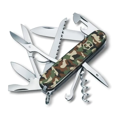 Abbildung von Victorinox Schweizer Taschenmesser Huntsman, Multitool, Swiss Army Knife mit 15 Funktionen, Klinge, Korkenzieher, Dosenöffner, Faltschachtel, Camouflage
