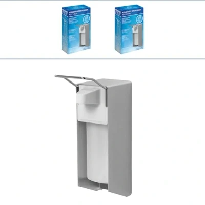 Abbildung von 2x ARNOMED Desinfektionsspender Aluminium, Seifenspender kurzer Armhebel für 500ml, zur Wandbefestigung, Eurospender Desinfektionsmittel, Soap Dispenser, Desinfektionsmittelspender