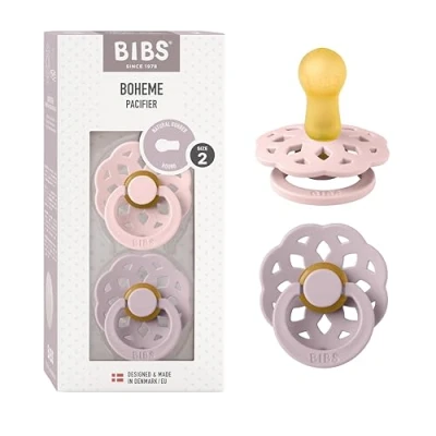 Abbildung von BIBS Boheme Schnuller 2er Pack. BPA frei. Kirschform Nippel, Größe 2 (6 18 Monate), Blossom/Dusky Lilac
