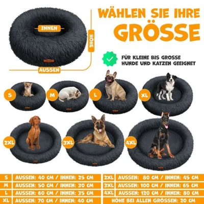 Abbildung von Lovpet® Hundebett Hundekissen Katzenbett Bagel, Waschbar, Inkl. Napf + 3X Kauknochen, Hundesofa flauschig Kissen Rund aus Plüsch für Kleine, Mittelgroße &amp; Große Hunde, Katzen [XXL, Ø 80cm Anthrazit]