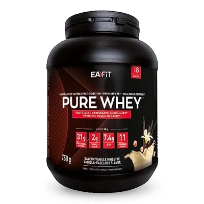 Abbildung von Whey Protein Pulver Vanille Haselnuss 750g Premium Molkenproteine für Muskelaufbau Isolate Eiweißpulver Proteinpräparate EAFIT made in France