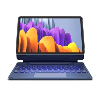 Abbildung von Dexnor Tastatur Hülle für Samsung Galaxy Tab S9 FE 10,9 Zoll/S9 11 Zoll 2023, Multi Touch Trackpad Magnetische Ständer S Pen Halter Beleuchtete Keyboard Cover Deutsches QWERTZ Blau