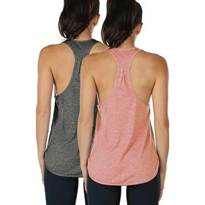 Abbildung von icyzone Yoga Sport Tank Top Damen Racerback Lauftop Fitness Running Shirt Oberteile, 2er Pack (L, Charcoal/Pink)