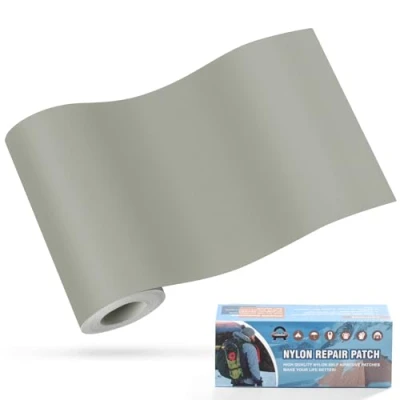 Abbildung von Nylon Selbstklebende Patches, OAZ 1 Rolle 10x160cm Selbstklebender Wasserdichte Reparatur Patch, Flicken Selbstklebend Hellgrau, für Zelte, Daunenjacke, Schlafsack, Tasche