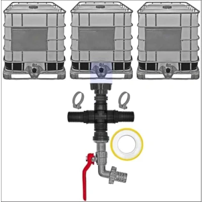 Abbildung von IBC Container Tank Verbinder Kupplung Schlauch Regen Wasser Winkel T Stück S60x6 Ausführung &gt; + Hahn3+Schellen Dichtband