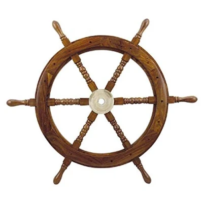 Abbildung von linoows Steuerrad, Schiffssteuerrad aus Premium Sheesham Holz und Messingnabe 75 cm