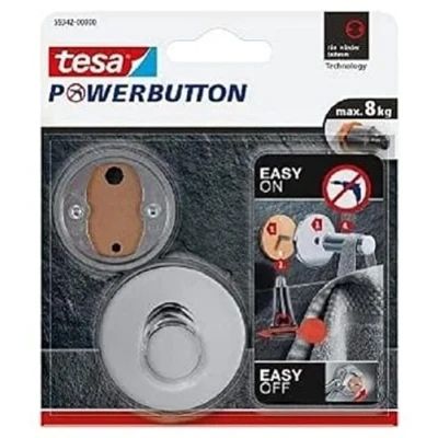 Abbildung von 4 x Tesa Klebehaken Powerbutton rund chrom
