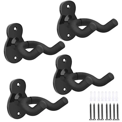 Abbildung von MoKo Gitarren Wandhalterung, 4 Pack Metall Gitarrenwandhalter Haken Wand Gitarrenhalter für Wandmontage Gitarrenständer Bass Akustikgitarre E Gitarre Ukulele Schwarz