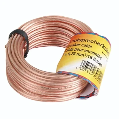 Abbildung von Hama Lautsprecherkabel 2x 0,75mm² 10m Transparent Audio Kabel, Roh, (1000 cm), 2 adrig Kupfer Kabel für Boxen Hifi LS