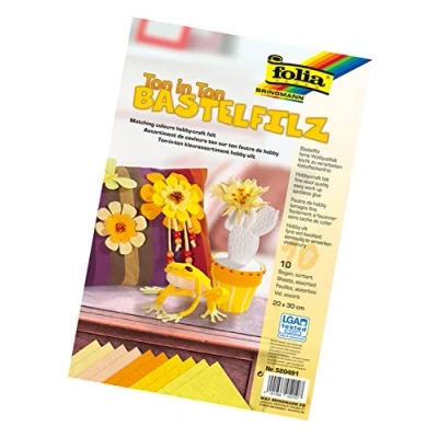 Abbildung von folia 520491 Bastelfilz Ton in Ton, 20 x 30 cm, 10 Blatt sortiert Gelbtönen ideal für vielfältige Bastelarbeiten