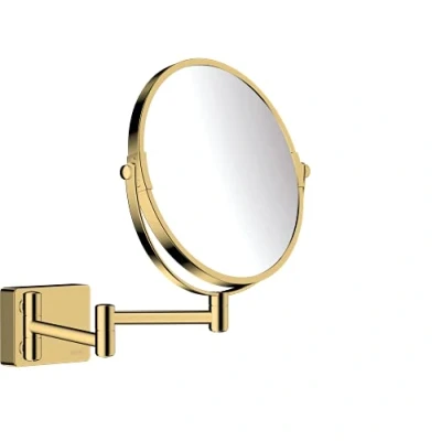 Abbildung von hansgrohe Kosmetikspiegel AddStoris, Rasierspiegel schwenkbar, Makeup Spiegel, Polished Gold Optic