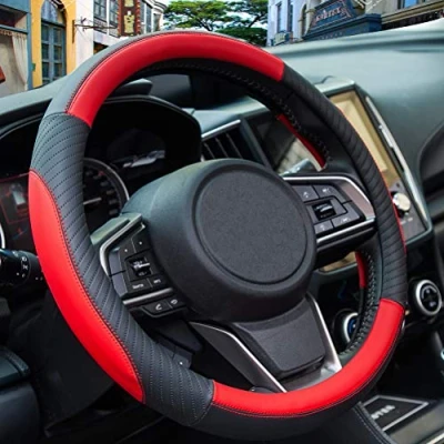 Abbildung von Auto Lenkradbezug Leder, Mikrofaser Universal Size 37 38cm, Weiche, Rutschfest, Atmungsaktiv, Rot
