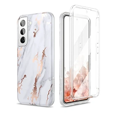Abbildung von SURITCH Kompatibel mit Samsung Galaxy S22 Hülle 360 Grad Hüllen Integriertem Displayschutz Komplettschutz Handyhülle Schutzhülle für 5G 6,1 Zoll (Marmor Gold)