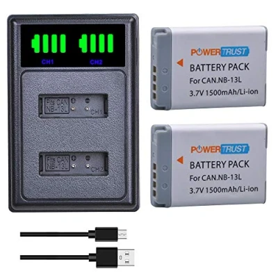 Abbildung von PowerTrust NB 13L NB13L Akku + Ladegerät für Canon PowerShot G5X, G7X, G9X, G7X Mark II, SX620 HS, SX720 SX730 G9X G1 X III, SX740 G5 2 Stück