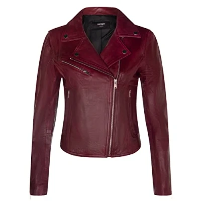 Abbildung von Infinity Leather Damen Burgund Lederjacke Klassische Bikerjacke Aus Echtem Leder M
