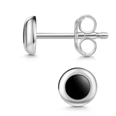 Abbildung von Materia Paar Ohrstecker Damen Onyx Edelstein Rund SO 422, 925 Sterling Silber, rhodiniert