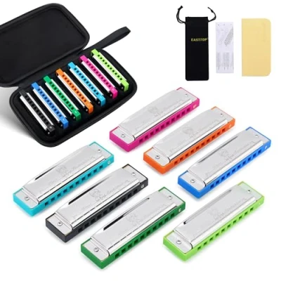 Abbildung von East top Mundharmonika Set, 10 Löcher, 7 Farben, diatonische Blues Set für Erwachsene, Profis und Studenten, als Geschenk