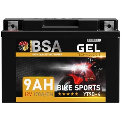 Abbildung von BSA YT9B 4 GEL Motorradbatterie 12V 9Ah 170A/EN Batterie doppelte Lebensdauer entspricht BS 50801 50815 GT9B vorgeladen auslaufsicher wartungsfrei ersetzt 8Ah
