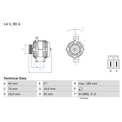 Abbildung von BOSCH 0 986 080 320 Lichtmaschine 14V 90A MAZDA: 6 Limousine, Station Wagon, Hatchback