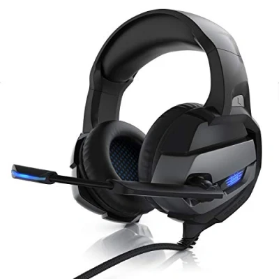 Abbildung von CSL Gaming Headset für PC PS4 PS5 USB Komfort Kopfhörer Kabelfernbedienung Mikrofon LED Beleuchtung Professional Stoffummantelte Kabel Musik VoIP Internet