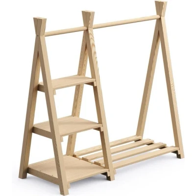Abbildung von Bellabino Kleiderstange Ryck (Kindergarderobe inkl. 3 Regalen und Schuhablage), für Kinder, natur, unbehandelt