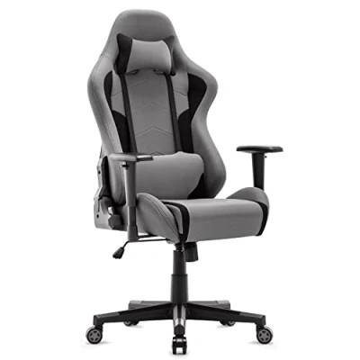 Abbildung von IntimaTe WM Heart Gaming Stuhl, Ergonomischer Gamer Stuhl aus Stoff,Zocker Racing Bürostuhl mit verstellbare Armlehnen, Computerstuhl Lendenkissen, Gepolstert, Drehstuhl Wippfunktion Grau
