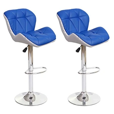 Abbildung von Mendler 2er Set Barhocker HWC A92, Barstuhl Tresenhocker, höhenverstellbar Kunstleder blau