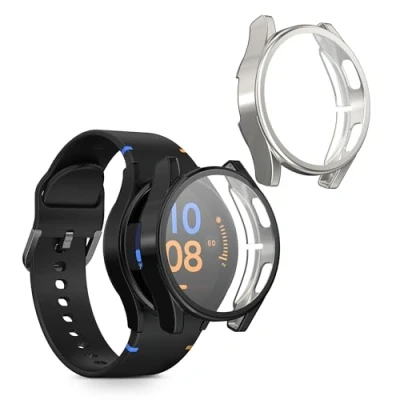 Abbildung von kwmobile 2X Schutzhülle kompatibel mit Samsung Galaxy Watch FE 40mm Hülle Fullbody Cover Set aus Silikon Schwarz Silber