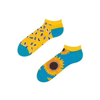 Abbildung von Dedoles Sneaker Socken Low Cut Füßlinge Unisex Damen Herren Baumwolle lustiges Design Geschenk links rechts verschieden, Farbe Gelb, Motiv Sonnenblume Knöchelsocken, Gr. 35 38