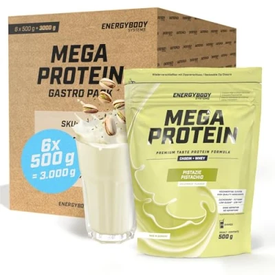 Abbildung von Energybody Mega Protein Pistazie/Gastropack 3000 g/Mehrkomponenten mit Casein Whey Mix als Eiweißshake/Eiweisspulver ohne Aspartam/Protein Pulver