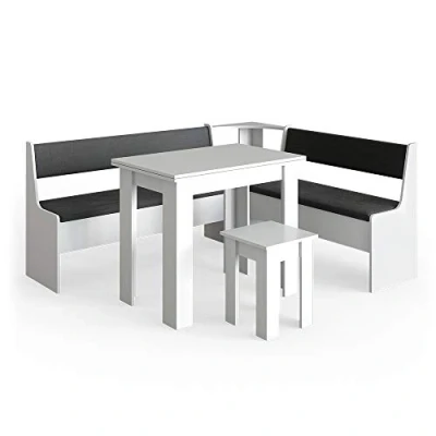 Abbildung von Vicco Eckbankgruppe Roman, Weiß/Anthrazit, 180 x 150 cm mit Tisch