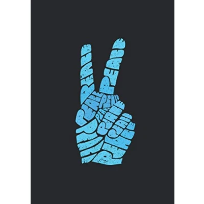 Abbildung von Notizbuch A5 kariert mit Softcover Design: Peace Frieden Handzeichen Schriftzug Victory Zeichen: 120 karierte DIN Seiten