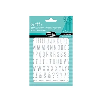 Abbildung von Maildor AE071O Glitty Packung Stickers (mit 228 Stickers, 2 Bögen in Format DIN A6, 10, 5 x 16cm, ideal für Kinder ab Jahren, Buchstabe und Zahlen) 1 Pack silber
