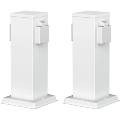 Abbildung von ledscom.de 2 Stück Garten Steckdosensäule POLLY für außen, IP44, fach, Edelstahl, weiß, eckig, 27 cm