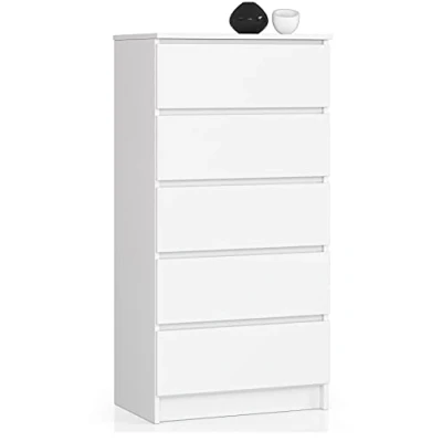 Abbildung von Home Collective Kommode weiß 60cm breit mit 5 Schubladen, Schlafzimmer und Wohnzimmer, vielseitig einsetzbar für Flur Kinderzimmer