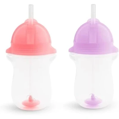 Abbildung von Munchkin Trinklernbecher mit Klick Verschluss, Trinkhalmflaschen Strohhalm, BPA frei, spülmaschinenfest 296 ml, 2er Set rosa/lila