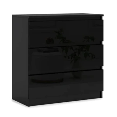 Abbildung von 3E 3xE living.com mit 3 Schubladen Kommode in Schwarz Hochglanz 70 x 78 39 cm (B/H/T)