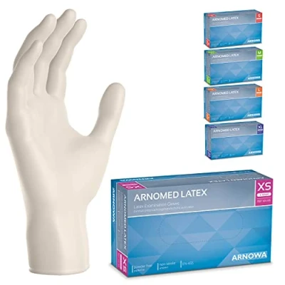 Abbildung von ARNOMED 100x Einweghandschuhe XS, Latexhandschuhe Weiß (1x100 Stück), puderfrei, Handschuhe Latex Einweg, Putzhandschuhe, Handschuhe, Einmal /Einweg S, M, L &amp; XL