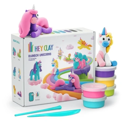 Abbildung von Hey Clay Rainbow Unicorns 15 Dosen Set Bunte Modellierung Kinder Lufttrockener Ton mit Modellierwerkzeugen und lustiger interaktiver Anleitung Geschenk für ab 3 Jahren