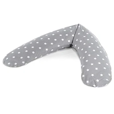 Abbildung von Theraline Das Komfort Stillkissen 180 cm Polyester Hohlfaser Füllung inkl. Bezug Big Stars grau