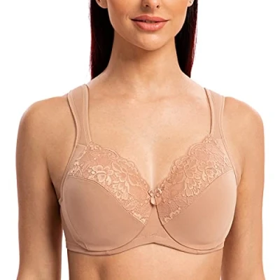 Abbildung von MELENECA Damen BH mit Bügel Spitze Klassischer Große Größen Minimizer Cappuccino 85D
