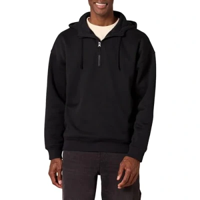 Abbildung von Amazon Essentials Herren Oversize Kapuzensweatshirt mit Viertel Reißverschluss, Schwarz, XS