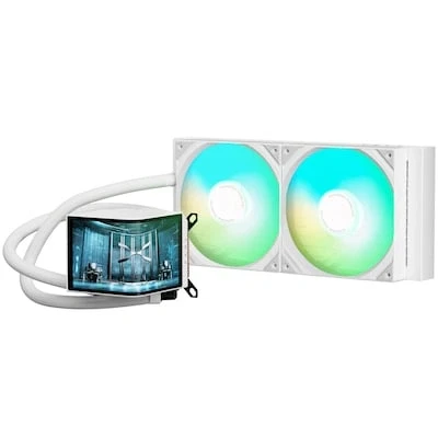 Abbildung von TRYX Panorama 280 ARGB Weiß 280mm AIO 6,5&quot; AMOLED Curved Display mit 3D anamorphem Effekt Anpassbarer Kühler Asetek 8. Gen 300W TDP Lüfter Intel LGA 1851/1700/1200/115X AMD AM5/AM4