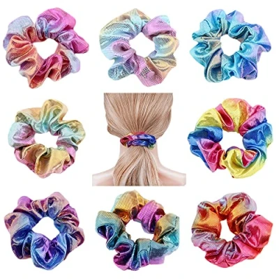 Abbildung von 10 Stück Elastisches Chiffon Haargummi Scrunchies，Satin Scrunchies für Damen Haare Bunte Haarband Haaschmuck Regenbogen Haarbände，für Mädchen Frauen Pferdeschwanz